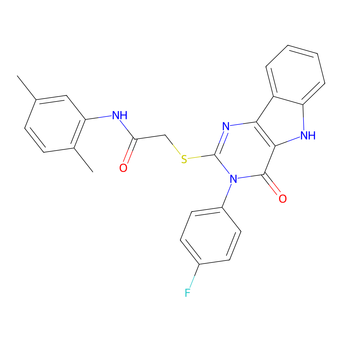N-(2,5-dimethylphenyl)-2-[[3-(4-fluorophenyl)-4-oxo-5H-pyrimido[5,4-b]indol-2-yl]sulfanyl]acetamide molecular structure, CAS 536711-00-9