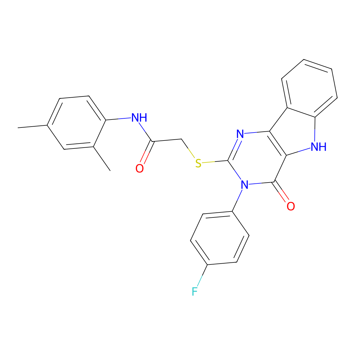 N-(2,4-dimethylphenyl)-2-[[3-(4-fluorophenyl)-4-oxo-5H-pyrimido[5,4-b]indol-2-yl]sulfanyl]acetamide molecular structure, CAS 536711-02-1