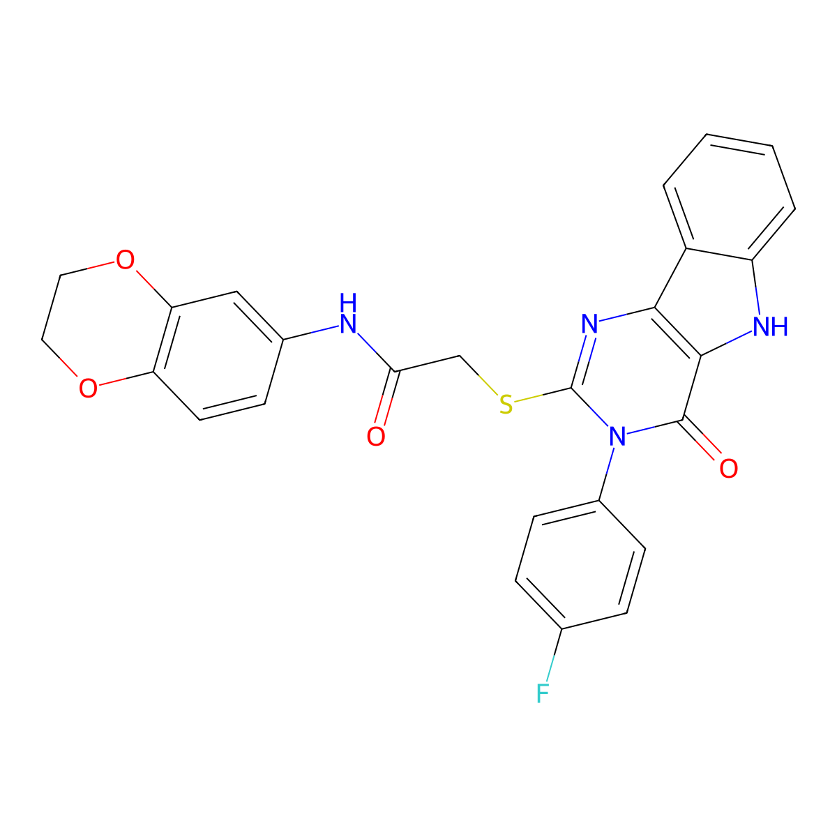 N-(2,3-dihydro-1,4-benzodioxin-6-yl)-2-[[3-(4-fluorophenyl)-4-oxo-5H-pyrimido[5,4-b]indol-2-yl]sulfanyl]acetamide molecular structure, CAS 536711-09-8