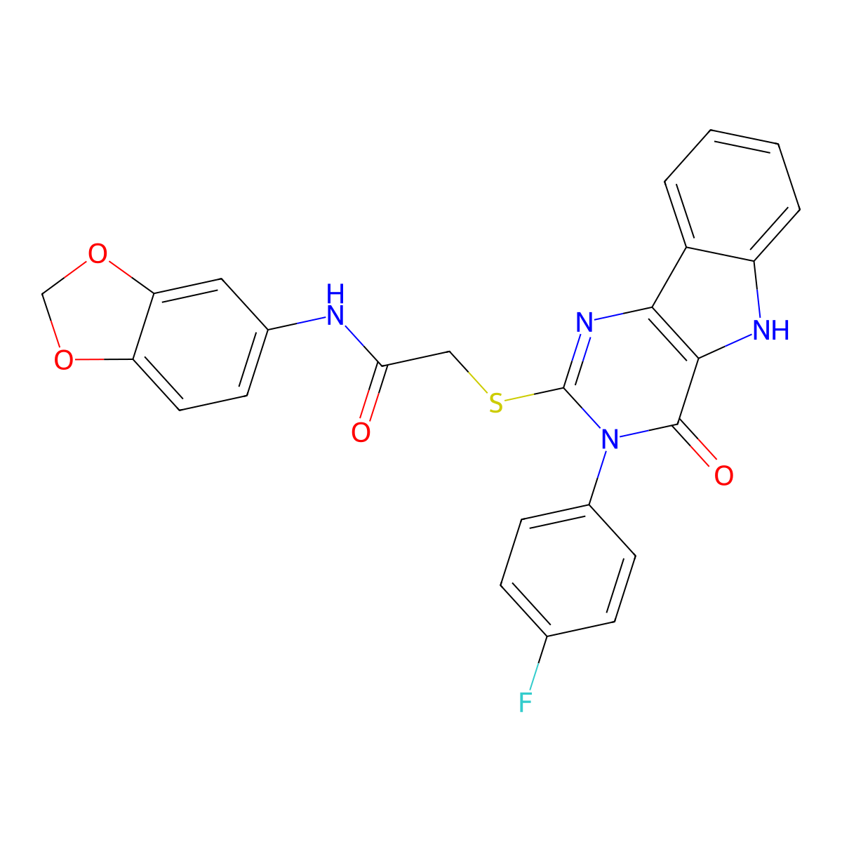 N-(1,3-benzodioxol-5-yl)-2-[[3-(4-fluorophenyl)-4-oxo-5H-pyrimido[5,4-b]indol-2-yl]sulfanyl]acetamide molecular structure, CAS 536711-10-1
