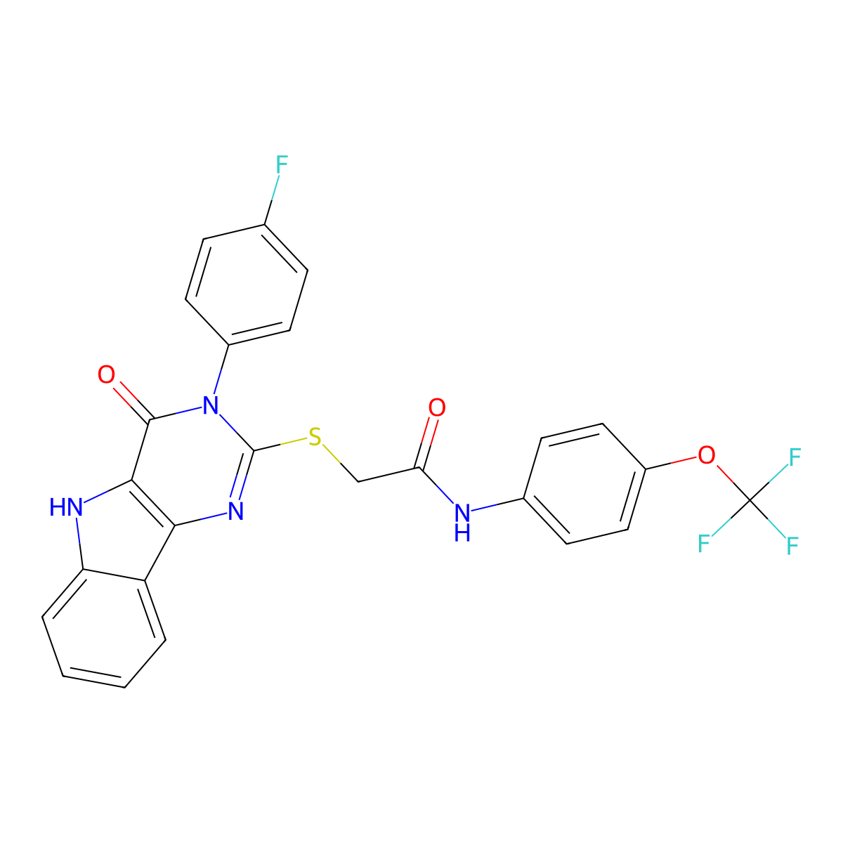 2-((3-(4-fluorophenyl)-4-oxo-4,5-dihydro-3H-pyrimido[5,4-b]indol-2-yl)thio)-N-(4-(trifluoromethoxy)phenyl)acetamide molecular structure, CAS 536711-12-3