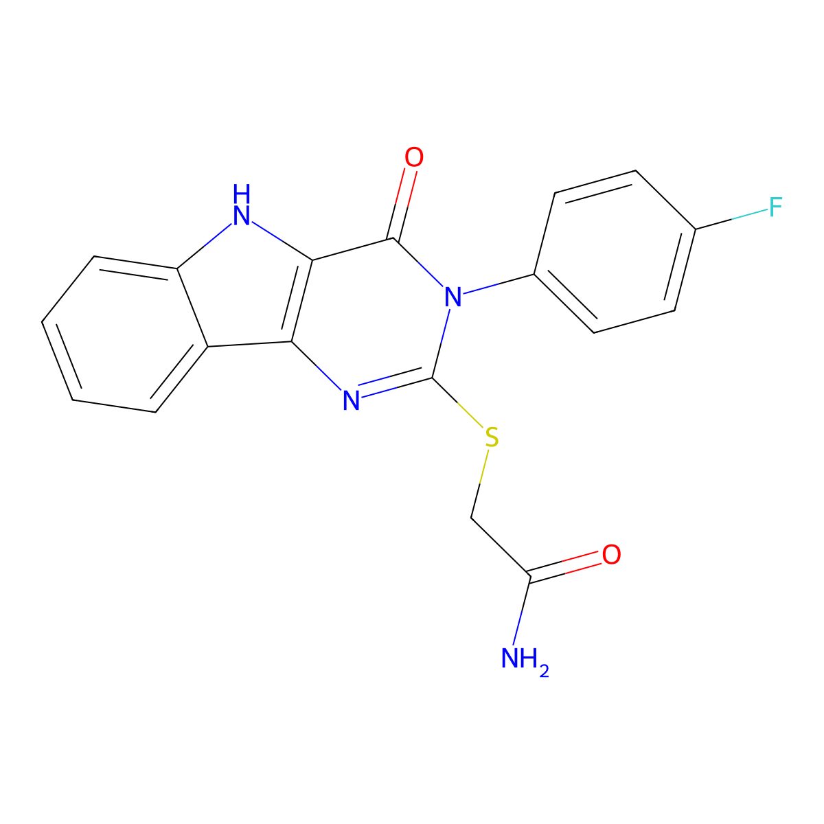 2-[[3-(4-fluorophenyl)-4-oxo-5H-pyrimido[5,4-b]indol-2-yl]sulfanyl]acetamide molecular structure, CAS 536711-31-6