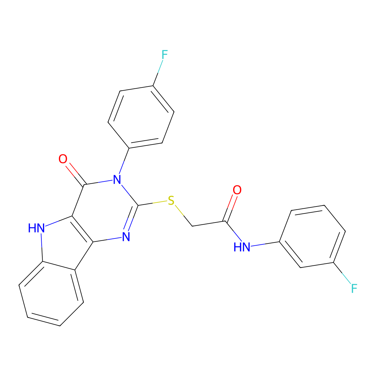 N-(3-fluorophenyl)-2-[[3-(4-fluorophenyl)-4-oxo-5H-pyrimido[5,4-b]indol-2-yl]sulfanyl]acetamide molecular structure, CAS 536711-42-9