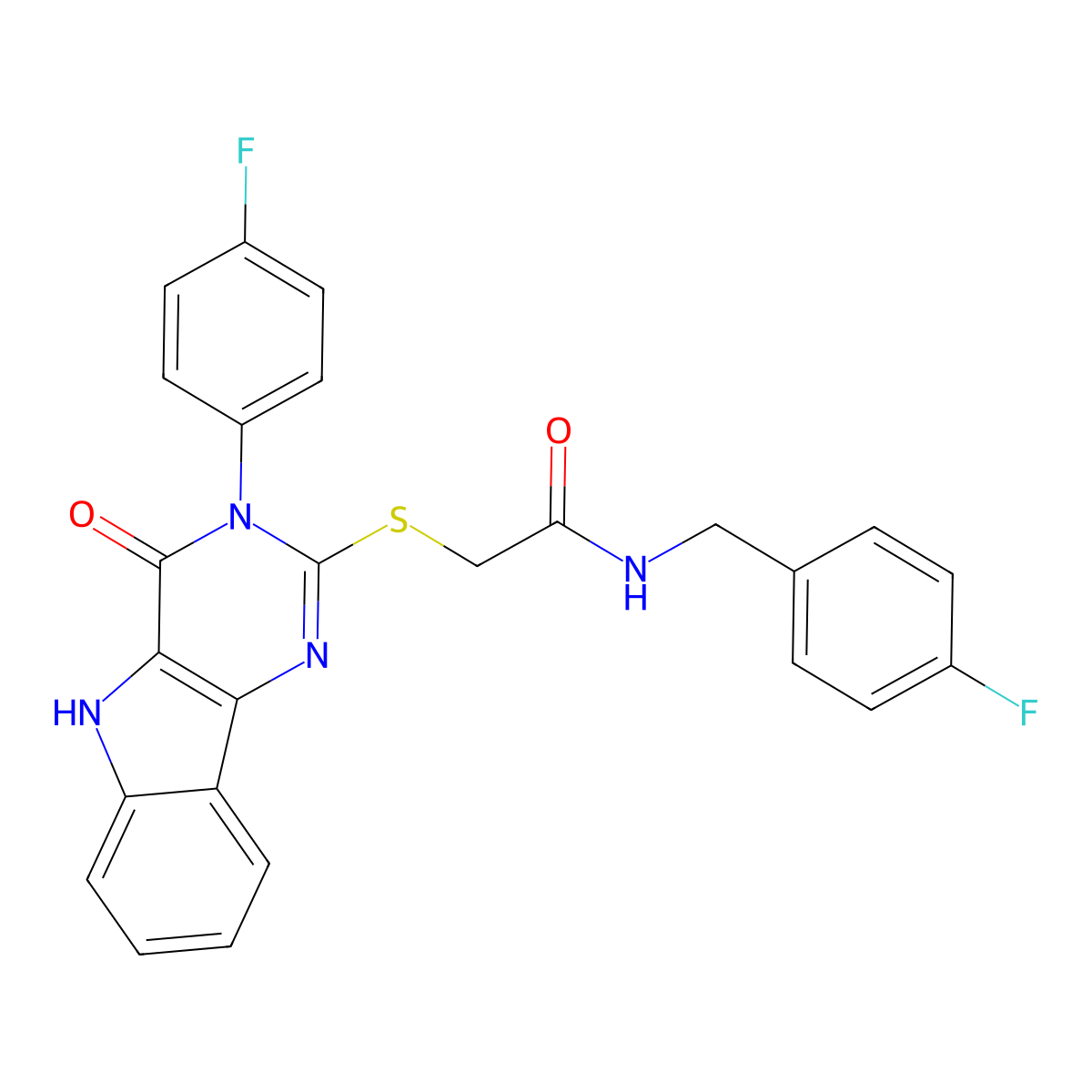 N-(4-fluorobenzyl)-2-((3-(4-fluorophenyl)-4-oxo-4,5-dihydro-3H-pyrimido[5,4-b]indol-2-yl)thio)acetamide molecular structure, CAS 536711-50-9