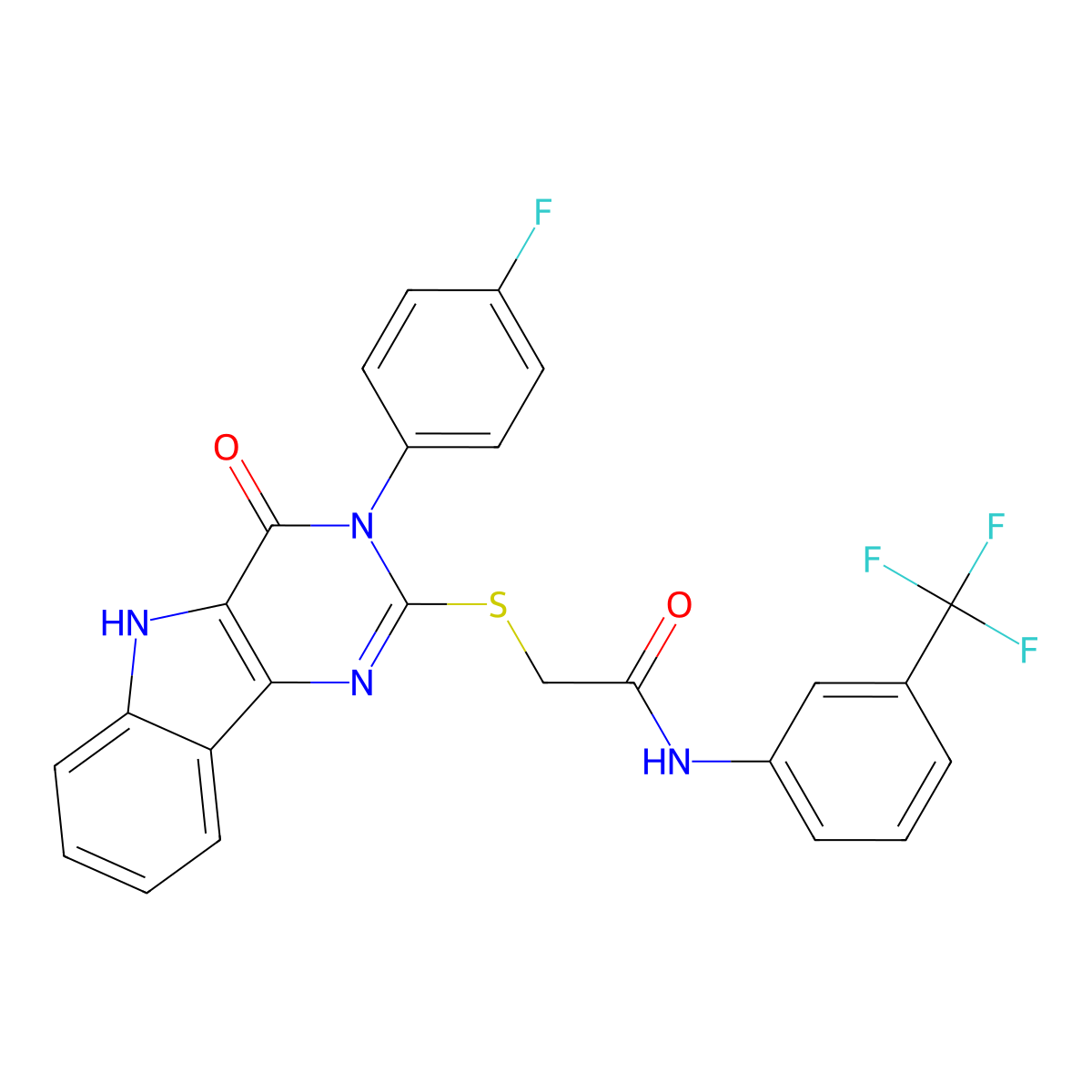 2-[[3-(4-fluorophenyl)-4-oxo-5H-pyrimido[5,4-b]indol-2-yl]sulfanyl]-N-[3-(trifluoromethyl)phenyl]acetamide molecular structure, CAS 536711-54-3