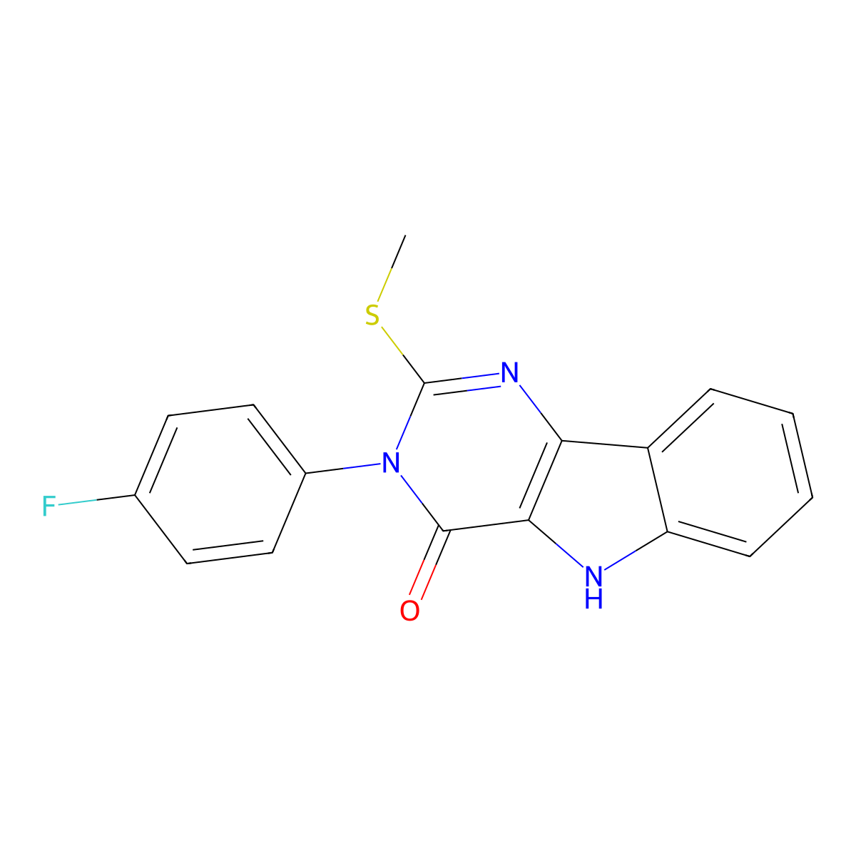 3-(4-fluorophenyl)-2-(methylthio)-3H-pyrimido[5,4-b]indol-4(5H)-one molecular structure, CAS 536711-65-6