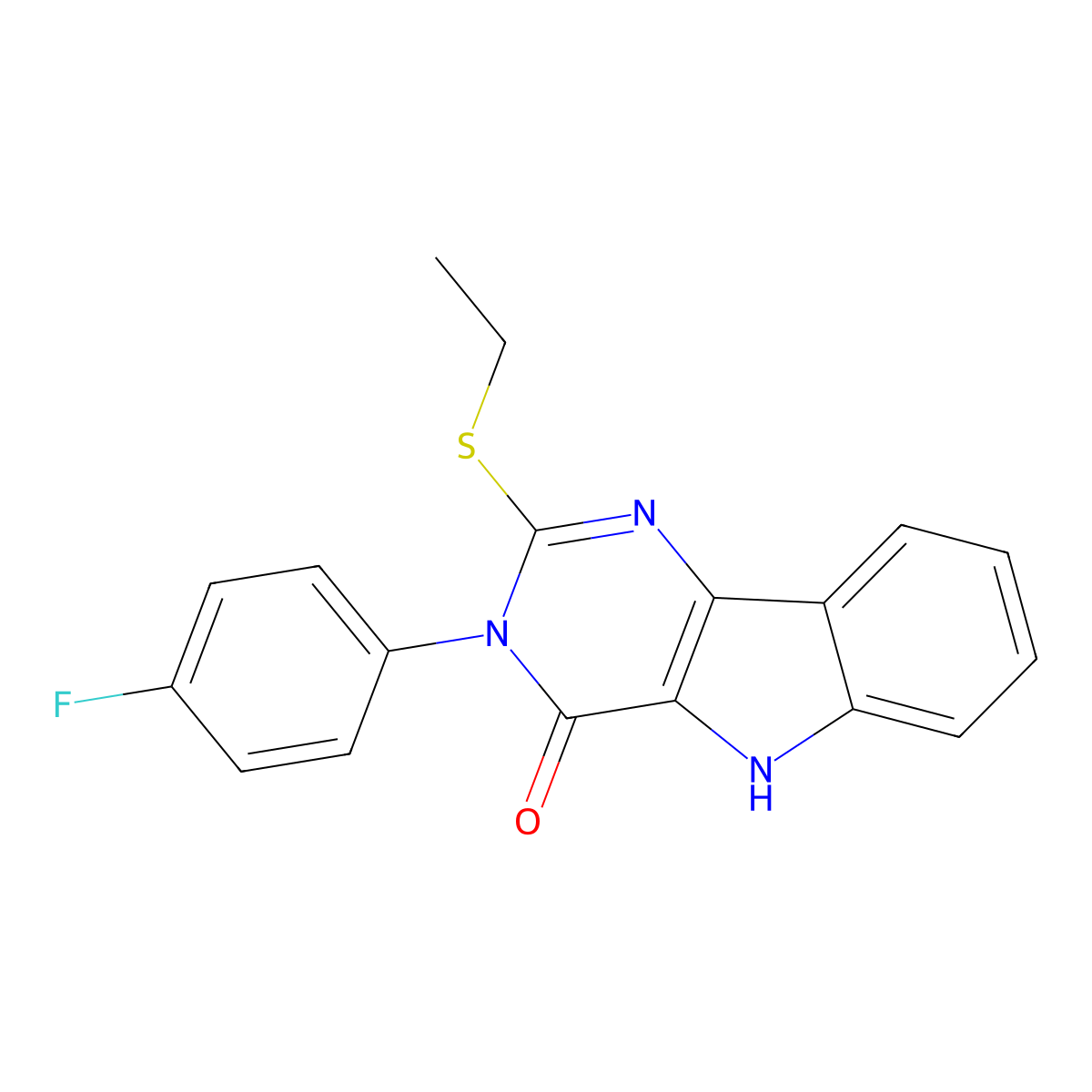 2-ethylsulfanyl-3-(4-fluorophenyl)-5H-pyrimido[5,4-b]indol-4-one molecular structure, CAS 536711-68-9