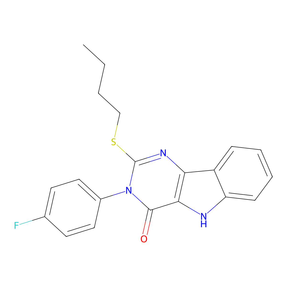 2-butylsulfanyl-3-(4-fluorophenyl)-5H-pyrimido[5,4-b]indol-4-one molecular structure, CAS 536711-75-8