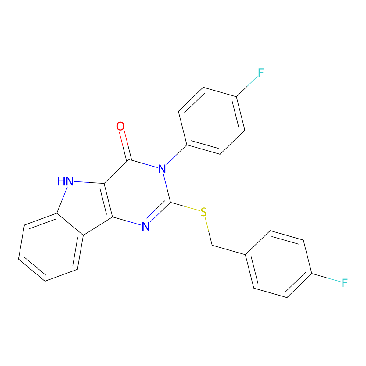 2-((4-fluorobenzyl)thio)-3-(4-fluorophenyl)-3H-pyrimido[5,4-b]indol-4(5H)-one molecular structure, CAS 536711-83-8