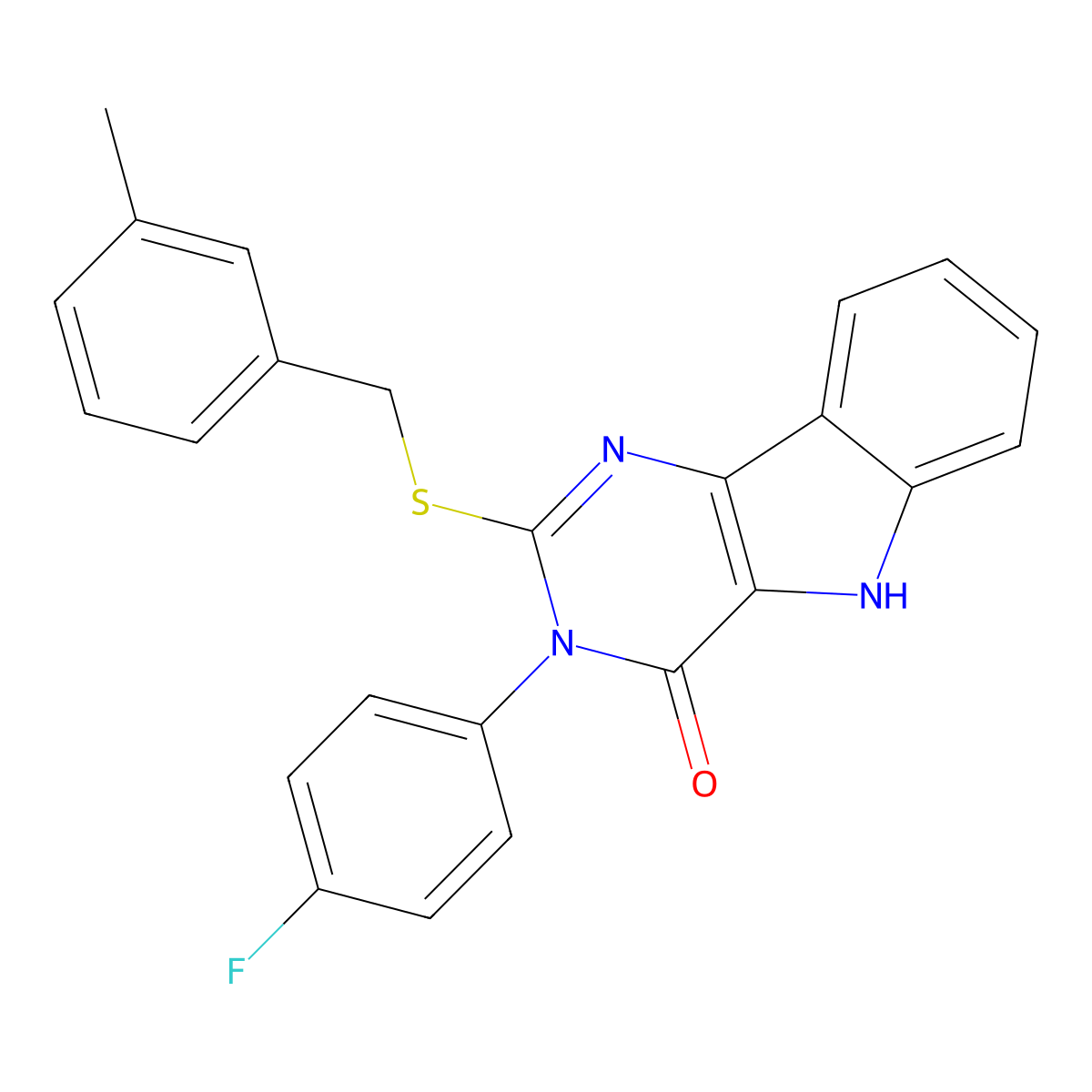 3-(4-fluorophenyl)-2-[(3-methylphenyl)methylsulfanyl]-5H-pyrimido[5,4-b]indol-4-one molecular structure, CAS 536711-91-8
