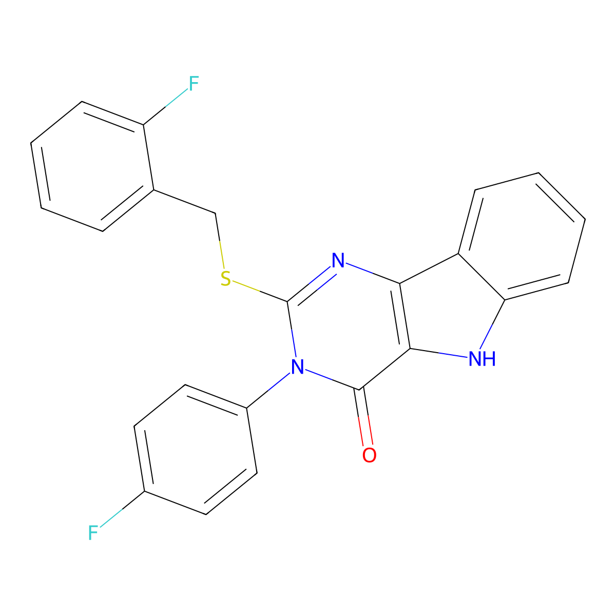 2-((2-fluorobenzyl)thio)-3-(4-fluorophenyl)-3H-pyrimido[5,4-b]indol-4(5H)-one molecular structure, CAS 536712-04-6