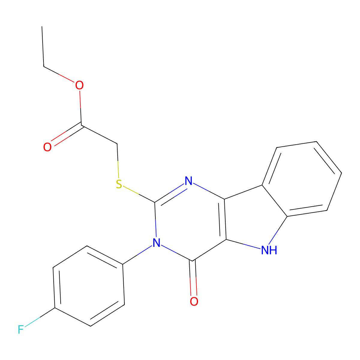 ethyl 2-[[3-(4-fluorophenyl)-4-oxo-5H-pyrimido[5,4-b]indol-2-yl]sulfanyl]acetate molecular structure, CAS 536712-06-8
