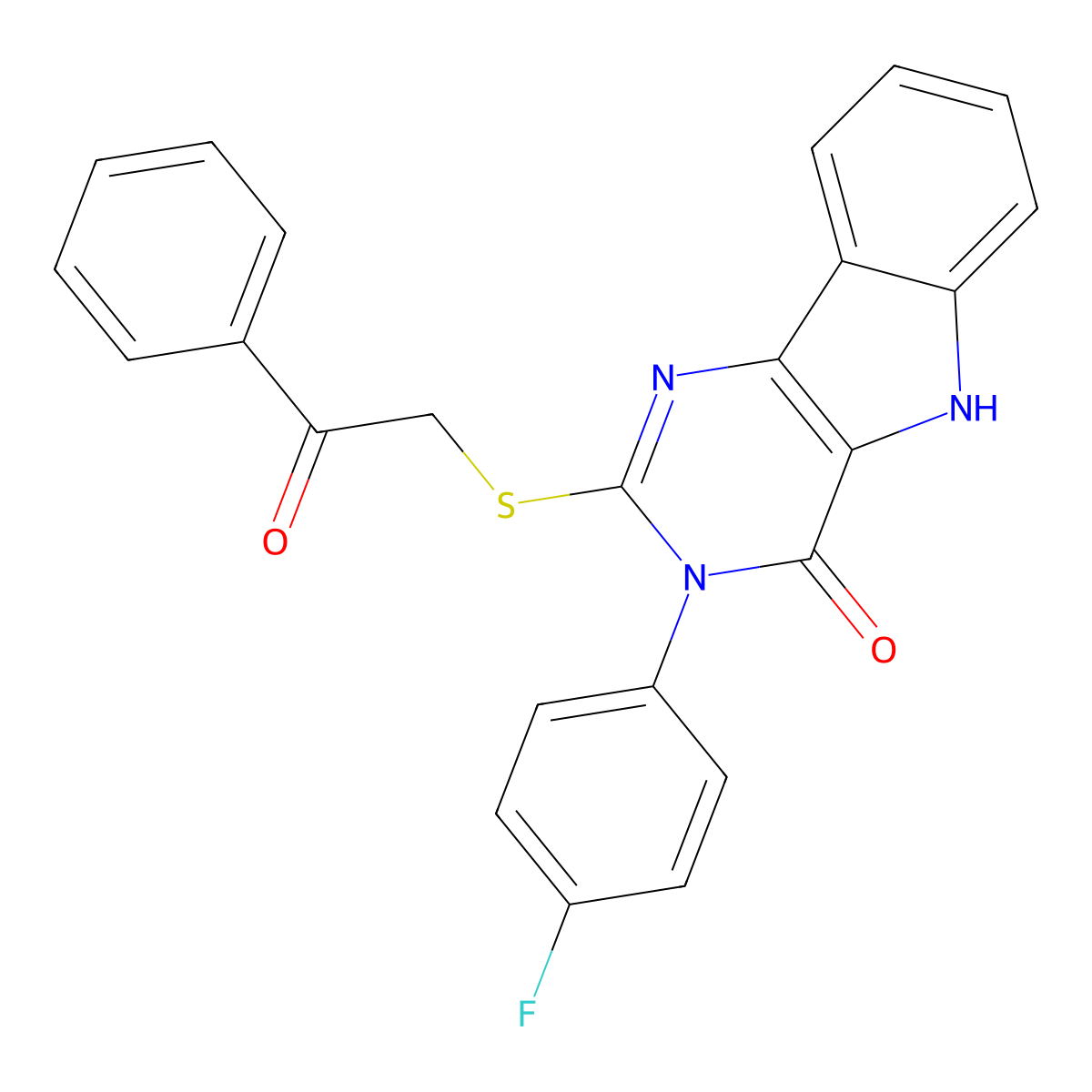 3-(4-fluorophenyl)-2-((2-oxo-2-phenylethyl)thio)-3H-pyrimido[5,4-b]indol-4(5H)-one molecular structure, CAS 536712-14-8