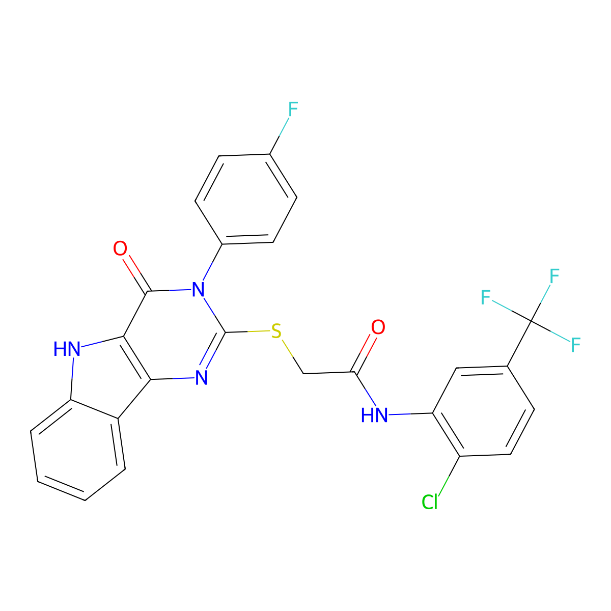 N-[2-chloro-5-(trifluoromethyl)phenyl]-2-[[3-(4-fluorophenyl)-4-oxo-5H-pyrimido[5,4-b]indol-2-yl]sulfanyl]acetamide molecular structure, CAS 536712-16-0