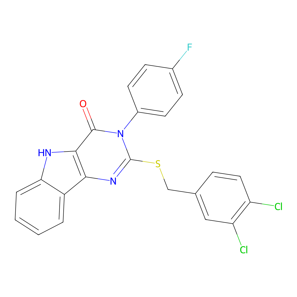 2-[(3,4-dichlorophenyl)methylsulfanyl]-3-(4-fluorophenyl)-5H-pyrimido[5,4-b]indol-4-one molecular structure, CAS 536712-38-6