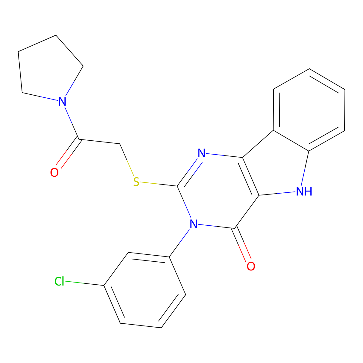 3-(3-chlorophenyl)-2-(2-oxo-2-pyrrolidin-1-ylethyl)sulfanyl-5H-pyrimido[5,4-b]indol-4-one molecular structure, CAS 536712-41-1