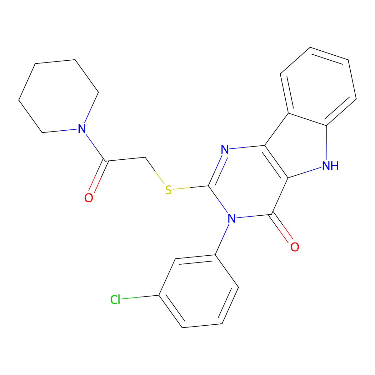 3-(3-chlorophenyl)-2-(2-oxo-2-piperidin-1-ylethyl)sulfanyl-5H-pyrimido[5,4-b]indol-4-one molecular structure, CAS 536712-43-3