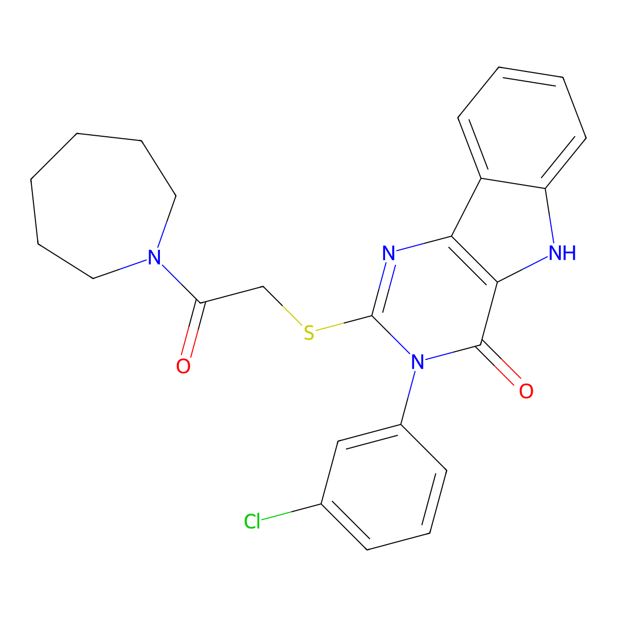 2-[2-(azepan-1-yl)-2-oxoethyl]sulfanyl-3-(3-chlorophenyl)-5H-pyrimido[5,4-b]indol-4-one molecular structure, CAS 536712-44-4