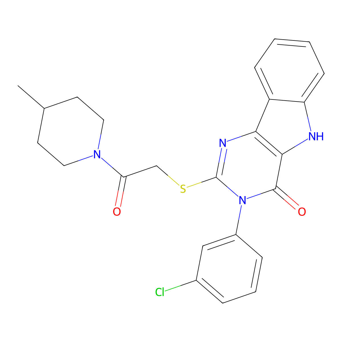 3-(3-chlorophenyl)-2-[2-(4-methylpiperidin-1-yl)-2-oxoethyl]sulfanyl-5H-pyrimido[5,4-b]indol-4-one molecular structure, CAS 536712-48-8