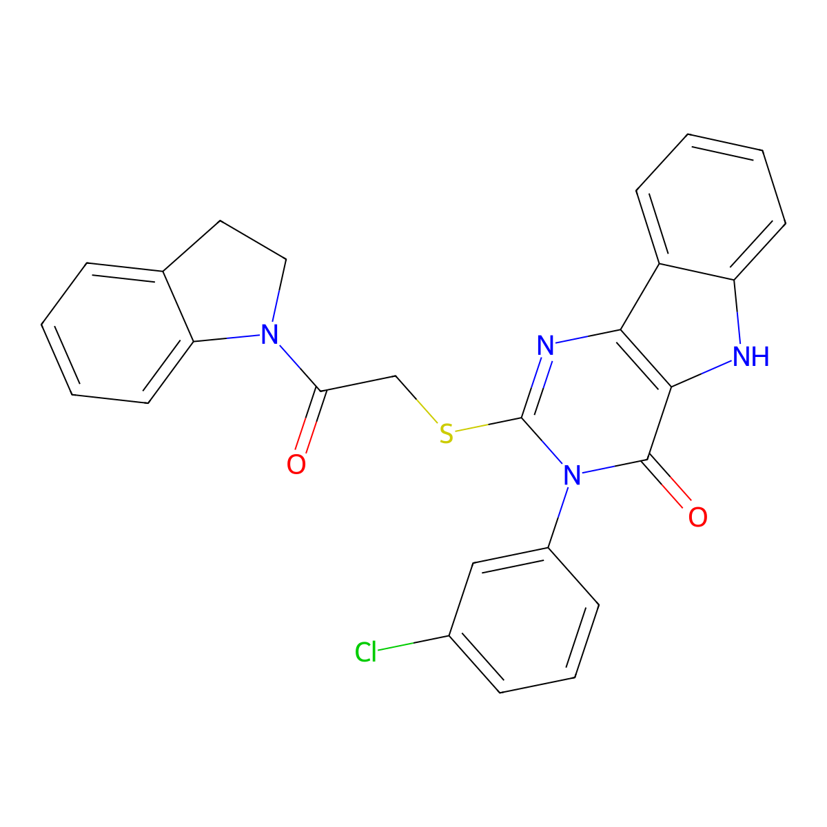 3-(3-chlorophenyl)-2-((2-(indolin-1-yl)-2-oxoethyl)thio)-3H-pyrimido[5,4-b]indol-4(5H)-one molecular structure, CAS 536712-60-4