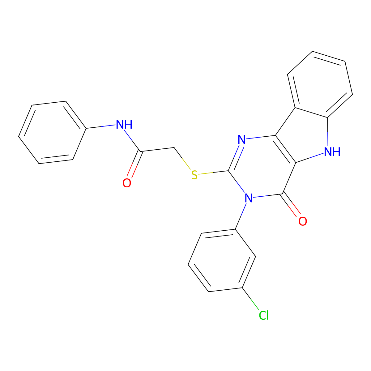 2-[[3-(3-chlorophenyl)-4-oxo-5H-pyrimido[5,4-b]indol-2-yl]sulfanyl]-N-phenylacetamide molecular structure, CAS 536712-70-6