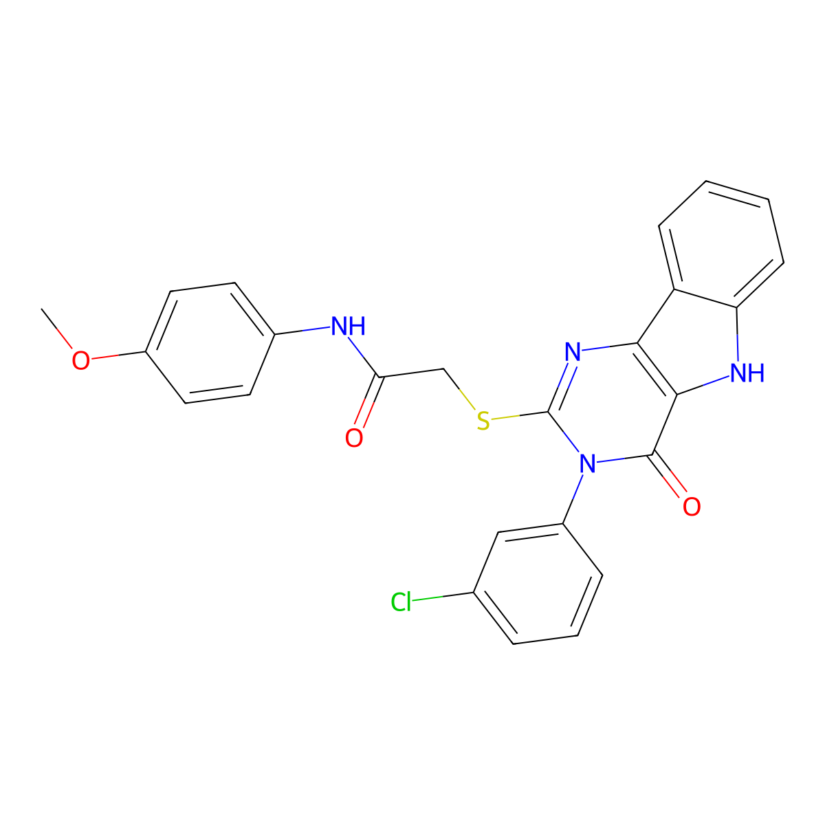 2-((3-(3-chlorophenyl)-4-oxo-4,5-dihydro-3H-pyrimido[5,4-b]indol-2-yl)thio)-N-(4-methoxyphenyl)acetamide molecular structure, CAS 536712-74-0