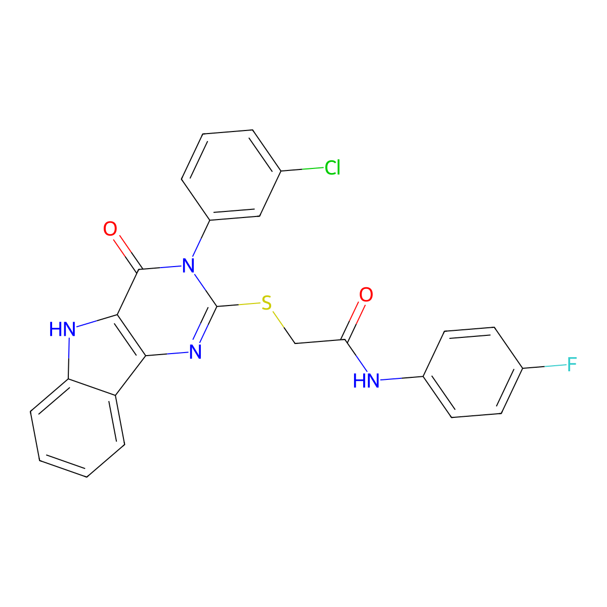 2-((3-(3-chlorophenyl)-4-oxo-4,5-dihydro-3H-pyrimido[5,4-b]indol-2-yl)thio)-N-(4-fluorophenyl)acetamide molecular structure, CAS 536712-76-2
