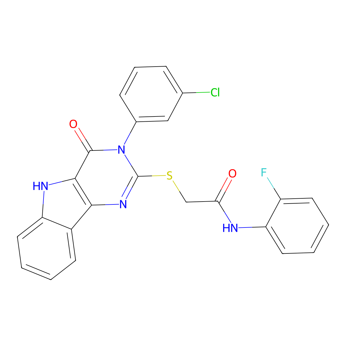 2-((3-(3-chlorophenyl)-4-oxo-4,5-dihydro-3H-pyrimido[5,4-b]indol-2-yl)thio)-N-(2-fluorophenyl)acetamide molecular structure, CAS 536712-78-4