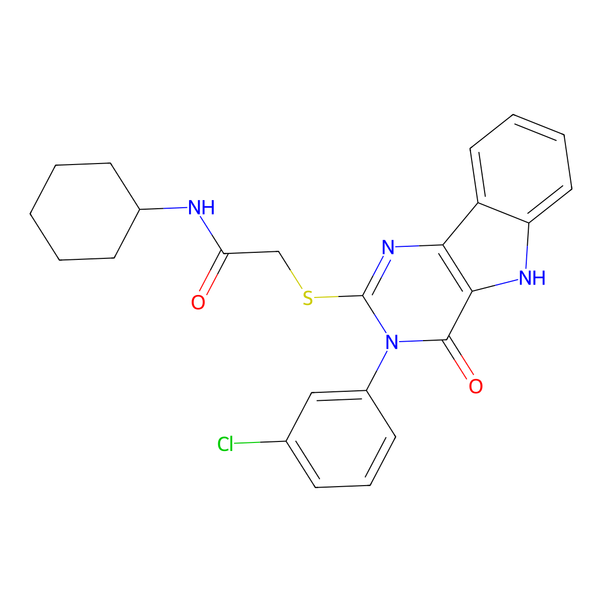 2-[[3-(3-chlorophenyl)-4-oxo-5H-pyrimido[5,4-b]indol-2-yl]sulfanyl]-N-cyclohexylacetamide molecular structure, CAS 536712-96-6