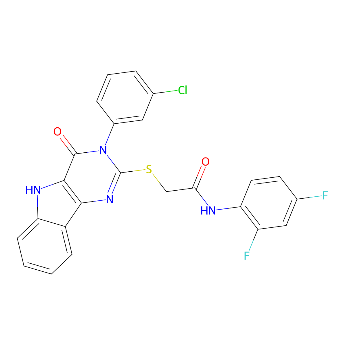 2-[[3-(3-chlorophenyl)-4-oxo-5H-pyrimido[5,4-b]indol-2-yl]sulfanyl]-N-(2,4-difluorophenyl)acetamide molecular structure, CAS 536713-02-7