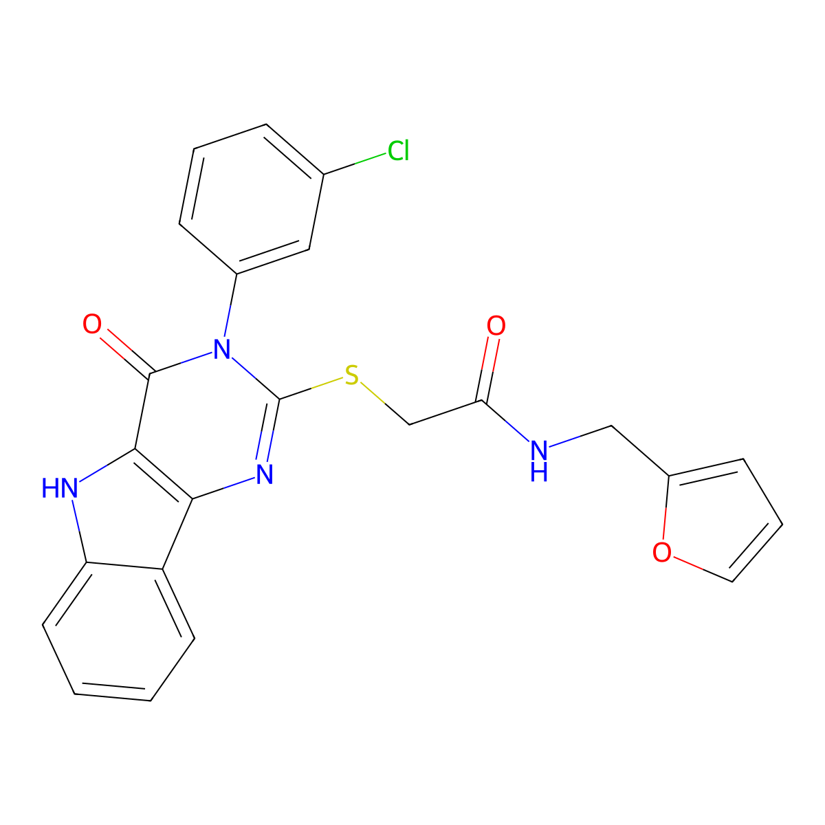 2-[[3-(3-chlorophenyl)-4-oxo-5H-pyrimido[5,4-b]indol-2-yl]sulfanyl]-N-(furan-2-ylmethyl)acetamide molecular structure, CAS 536713-06-1