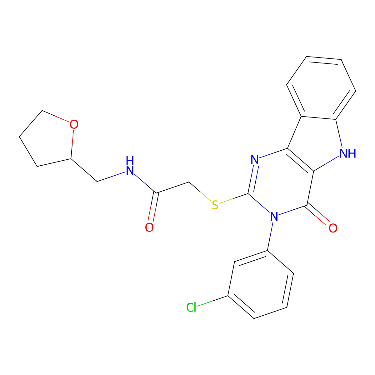 2-{[3-(3-chlorophenyl)-4-oxo-3H,4H,5H-pyrimido[5,4-b]indol-2-yl]sulfanyl}-N-[(oxolan-2-yl)methyl]acetamide molecular structure, CAS 536713-08-3