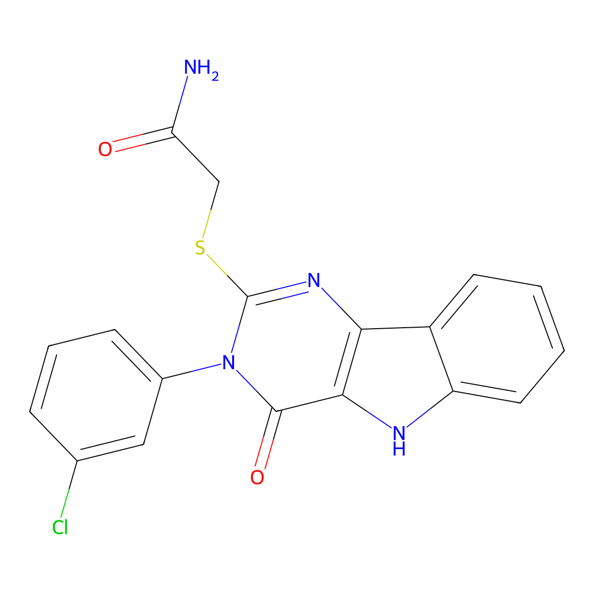 2-((3-(3-chlorophenyl)-4-oxo-4,5-dihydro-3H-pyrimido[5,4-b]indol-2-yl)thio)acetamide molecular structure, CAS 536713-24-3