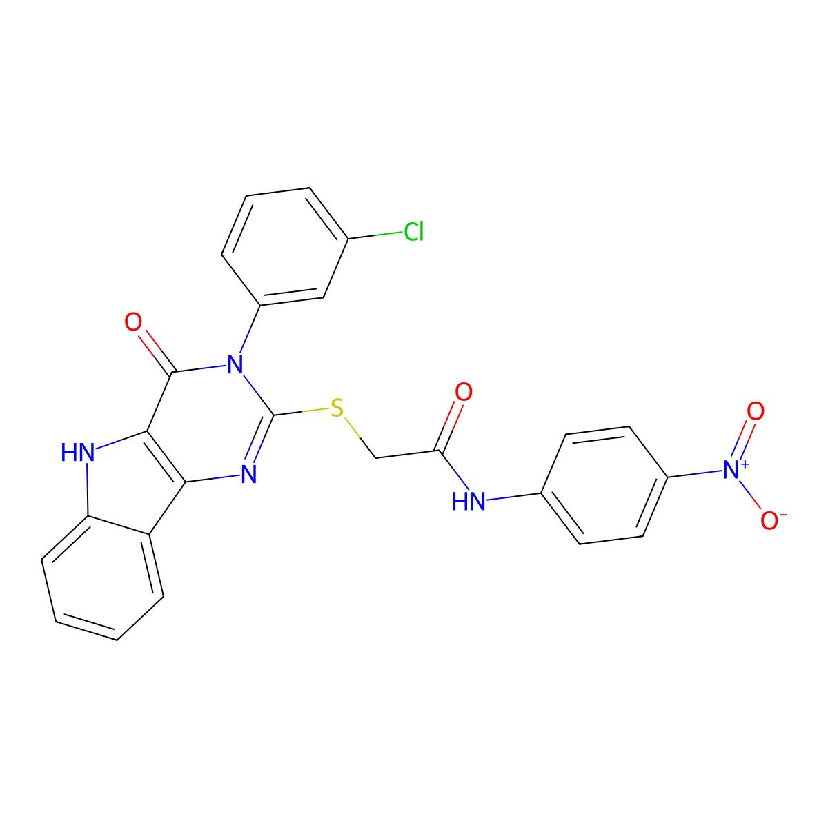 2-((3-(3-chlorophenyl)-4-oxo-4,5-dihydro-3H-pyrimido[5,4-b]indol-2-yl)thio)-N-(4-nitrophenyl)acetamide molecular structure, CAS 536713-26-5