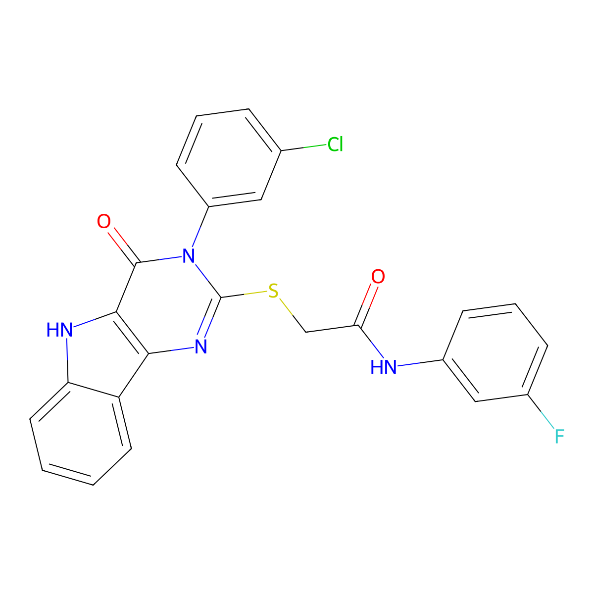 2-((3-(3-chlorophenyl)-4-oxo-4,5-dihydro-3H-pyrimido[5,4-b]indol-2-yl)thio)-N-(3-fluorophenyl)acetamide molecular structure, CAS 536713-30-1