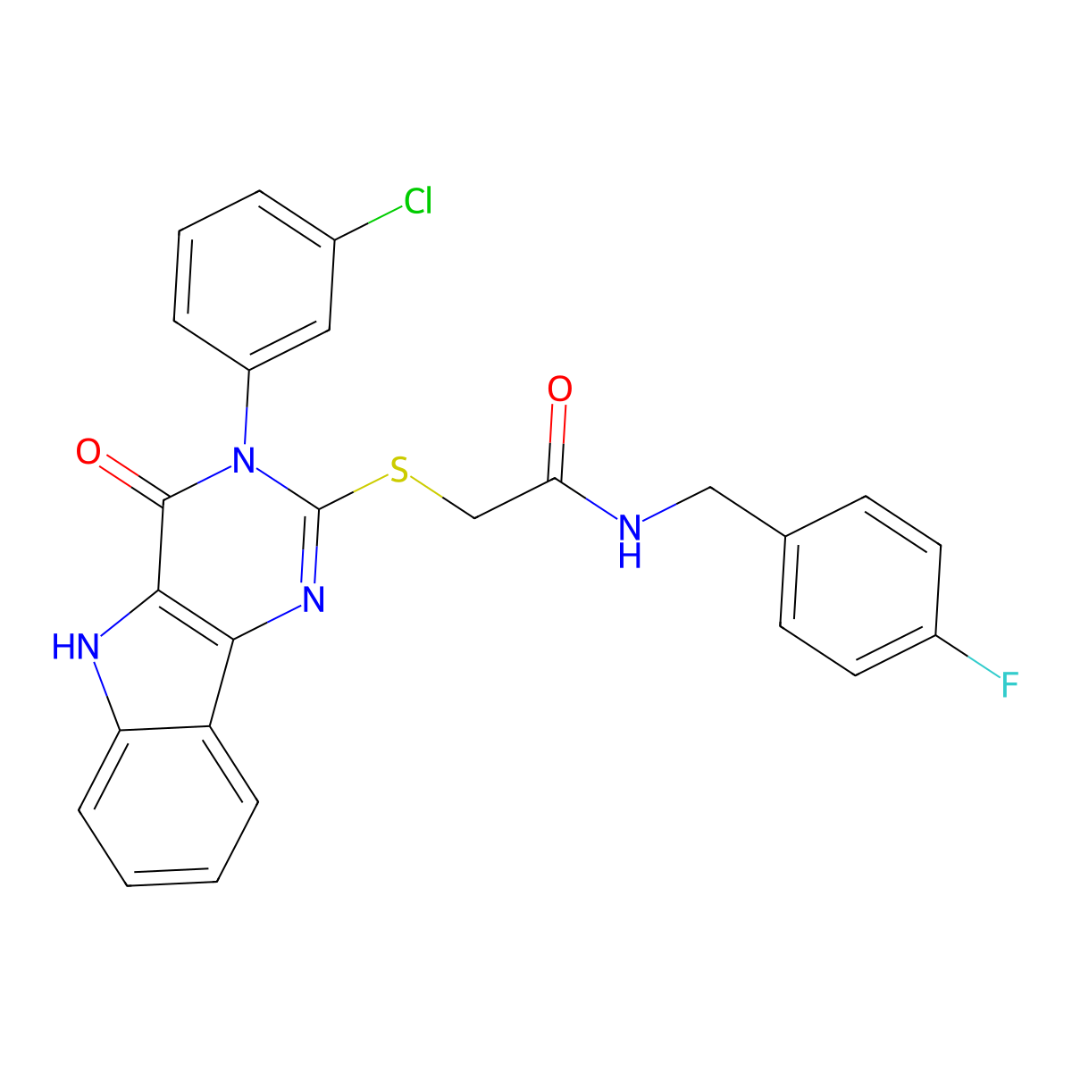 2-((3-(3-chlorophenyl)-4-oxo-4,5-dihydro-3H-pyrimido[5,4-b]indol-2-yl)thio)-N-(4-fluorobenzyl)acetamide molecular structure, CAS 536713-38-9