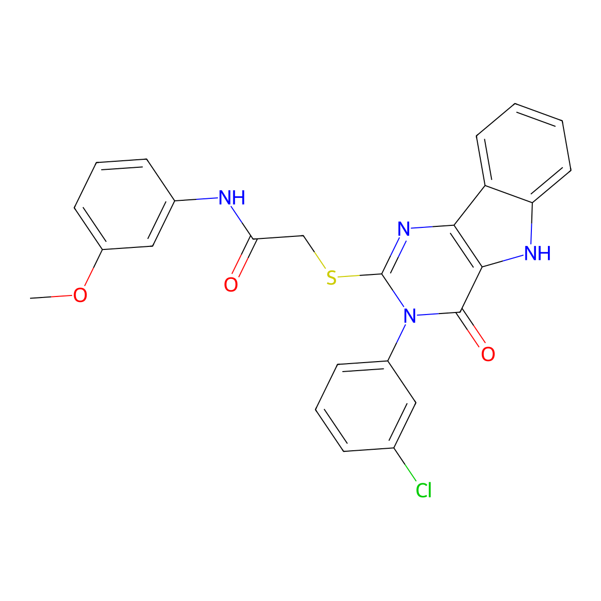 2-[[3-(3-chlorophenyl)-4-oxo-5H-pyrimido[5,4-b]indol-2-yl]sulfanyl]-N-(3-methoxyphenyl)acetamide molecular structure, CAS 536713-46-9