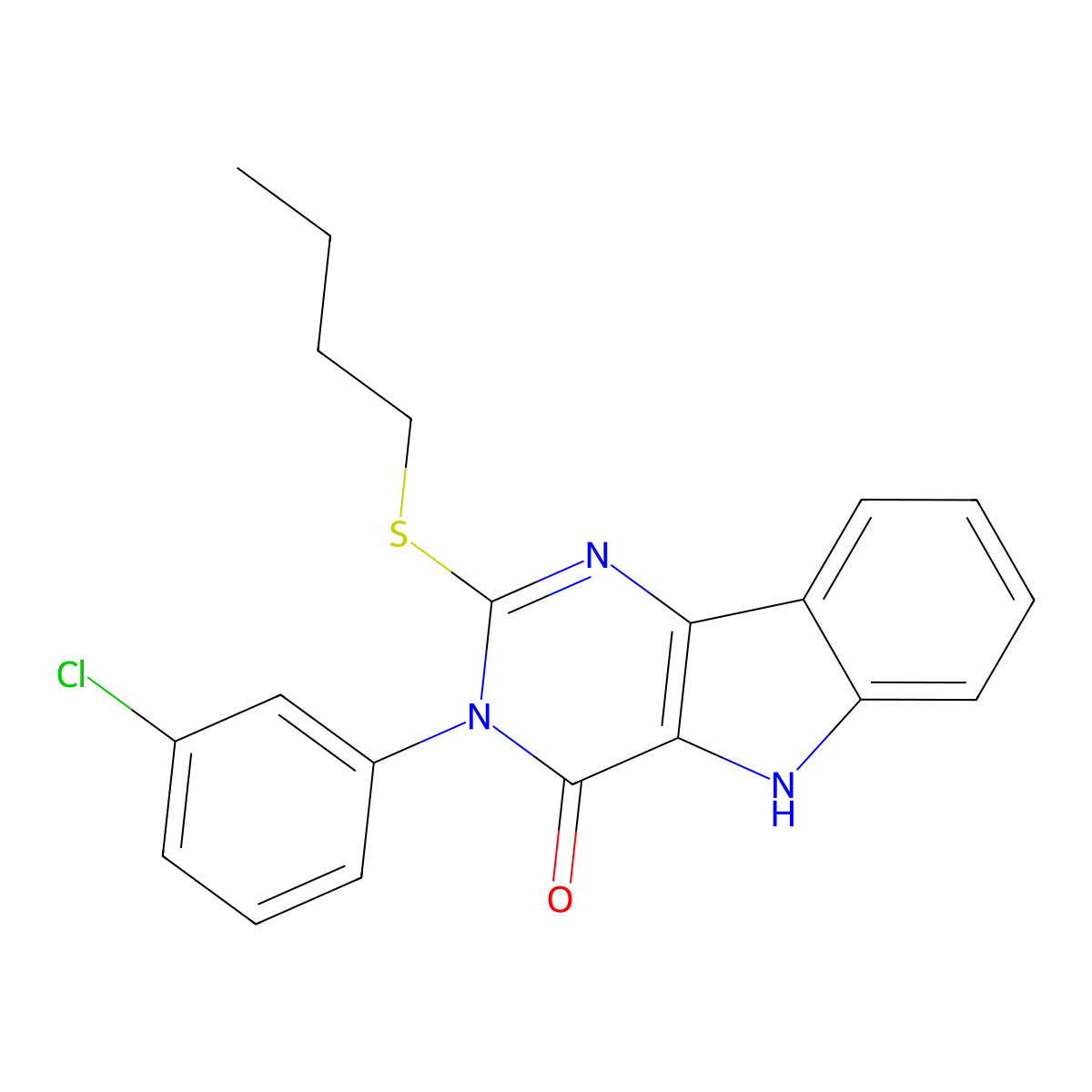 2-(butylthio)-3-(3-chlorophenyl)-3H-pyrimido[5,4-b]indol-4(5H)-one molecular structure, CAS 536713-60-7