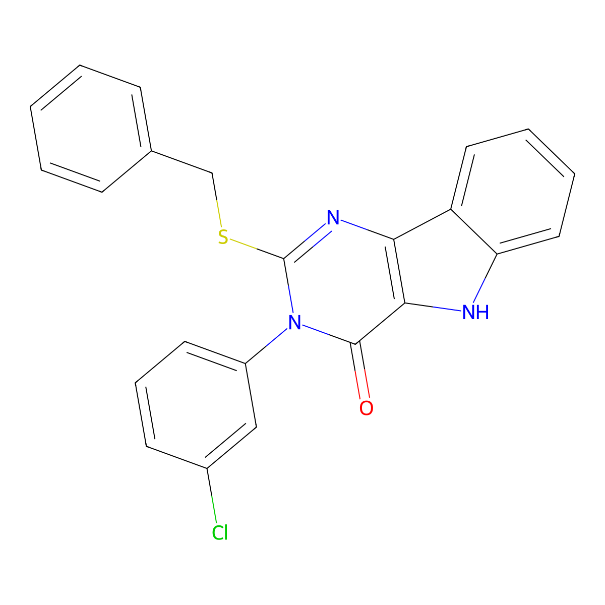 2-benzylsulfanyl-3-(3-chlorophenyl)-5H-pyrimido[5,4-b]indol-4-one molecular structure, CAS 536713-64-1