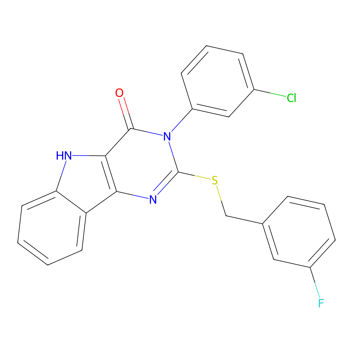 3-(3-chlorophenyl)-2-[(3-fluorophenyl)methylsulfanyl]-5H-pyrimido[5,4-b]indol-4-one molecular structure, CAS 536713-66-3