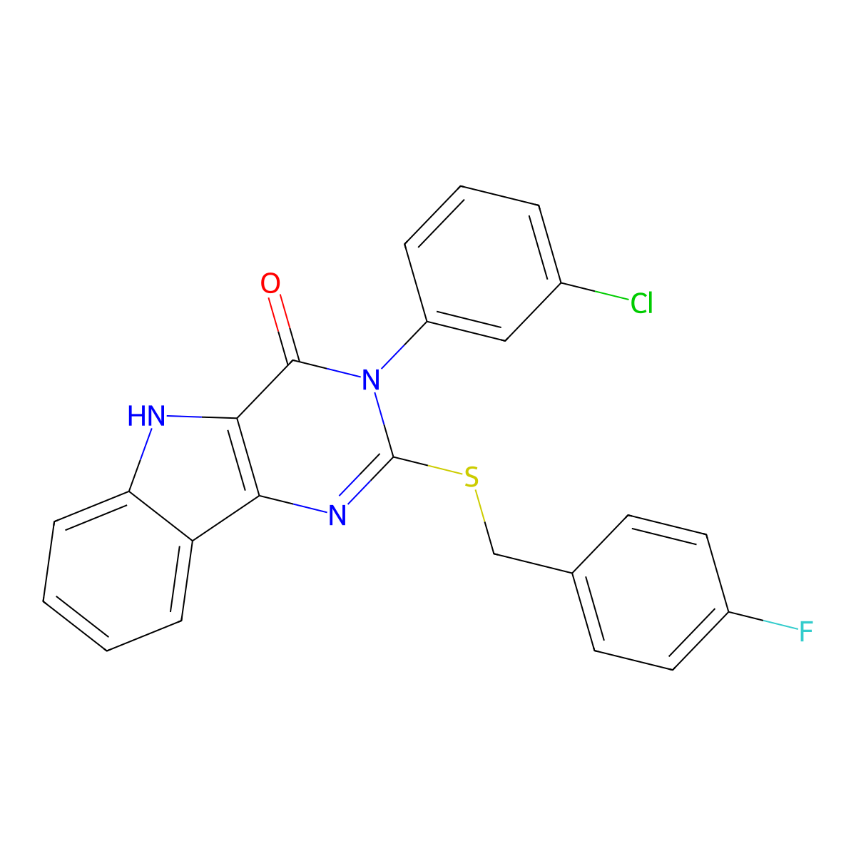 3-(3-chlorophenyl)-2-[(4-fluorophenyl)methylsulfanyl]-5H-pyrimido[5,4-b]indol-4-one molecular structure, CAS 536713-68-5