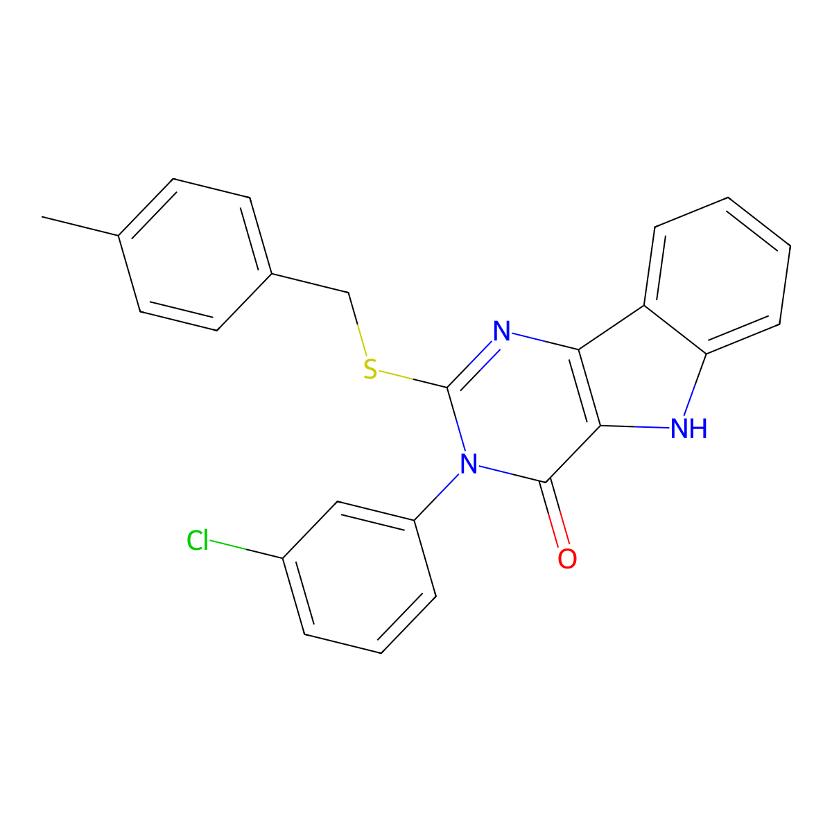 3-(3-chlorophenyl)-2-[(4-methylphenyl)methylsulfanyl]-5H-pyrimido[5,4-b]indol-4-one molecular structure, CAS 536713-80-1
