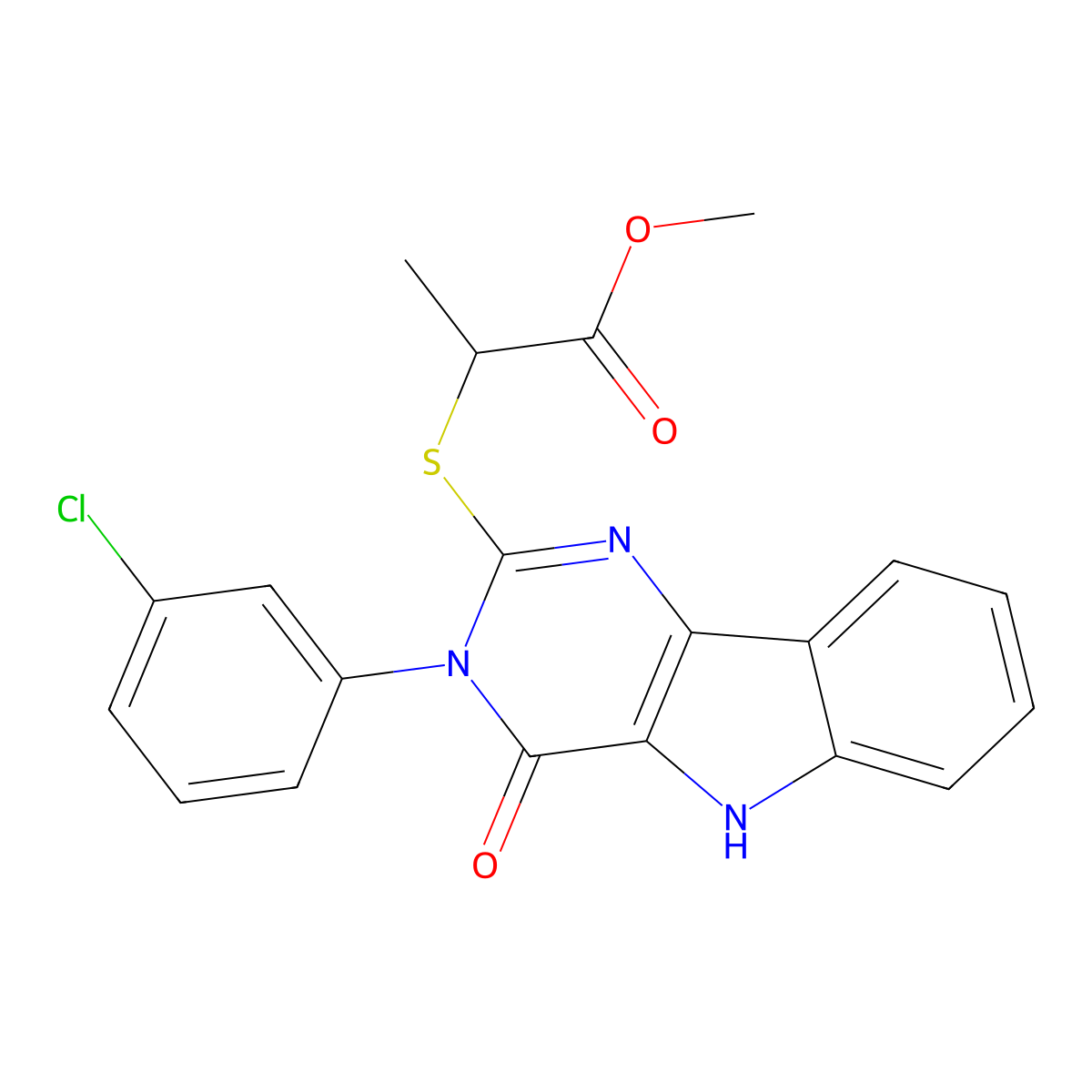 methyl 2-((3-(3-chlorophenyl)-4-oxo-4,5-dihydro-3H-pyrimido[5,4-b]indol-2-yl)thio)propanoate molecular structure, CAS 536713-96-9