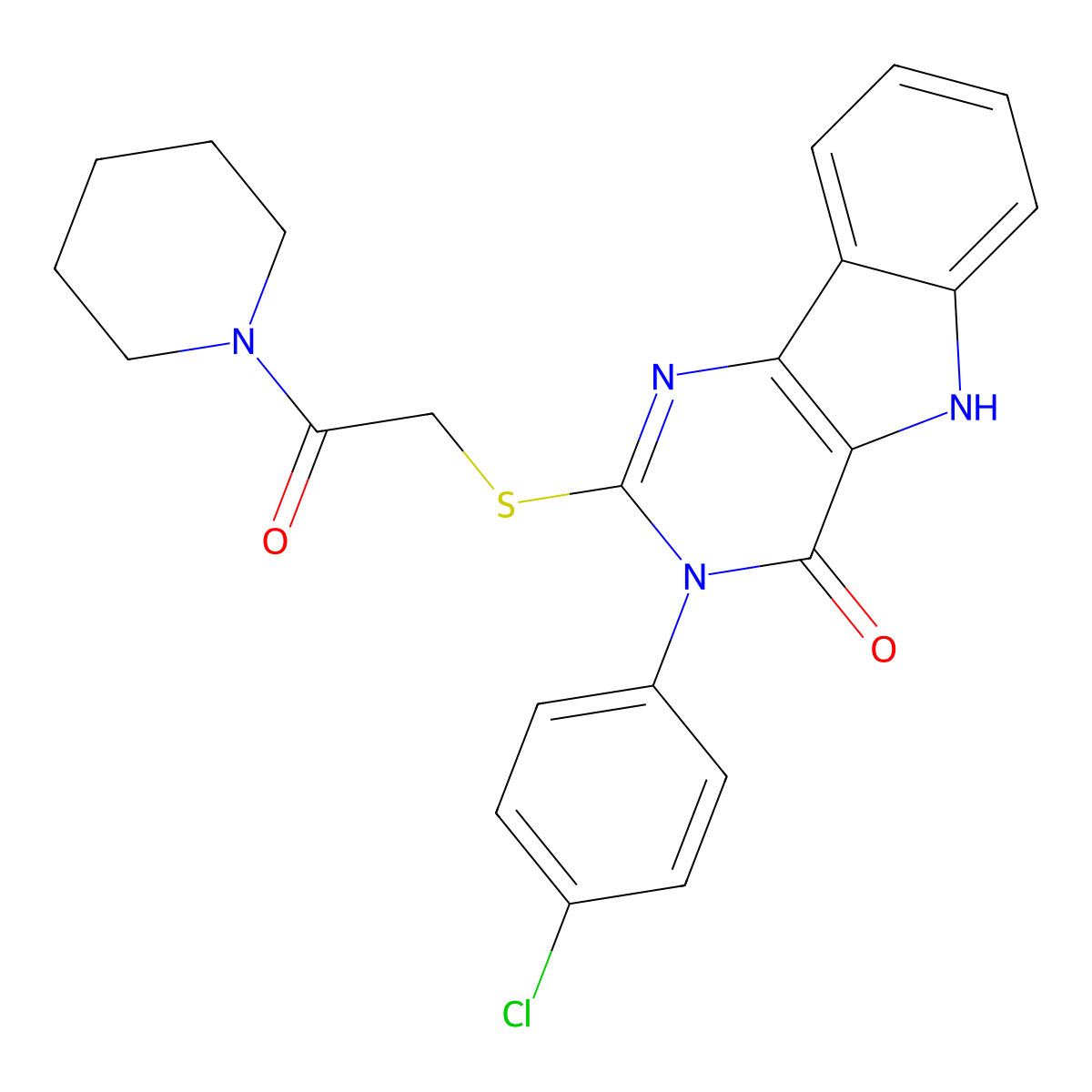 3-(4-chlorophenyl)-2-(2-oxo-2-piperidin-1-ylethyl)sulfanyl-5H-pyrimido[5,4-b]indol-4-one molecular structure, CAS 536714-30-4