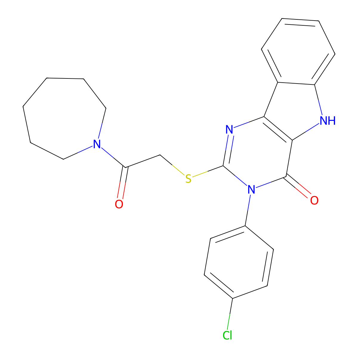 2-[2-(azepan-1-yl)-2-oxoethyl]sulfanyl-3-(4-chlorophenyl)-5H-pyrimido[5,4-b]indol-4-one molecular structure, CAS 536714-32-6