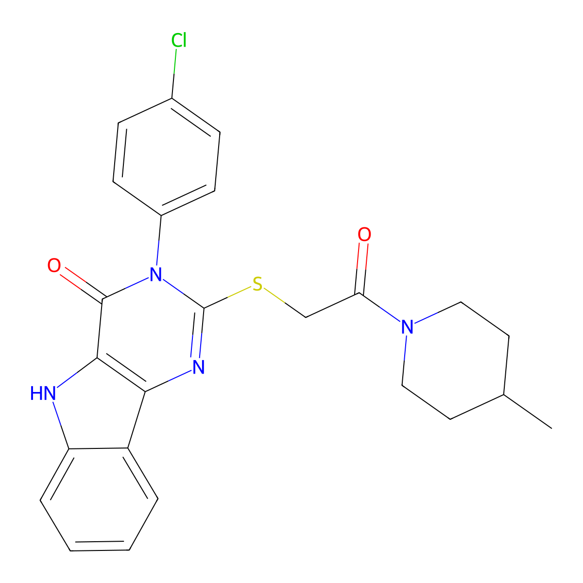 3-(4-chlorophenyl)-2-((2-(4-methylpiperidin-1-yl)-2-oxoethyl)thio)-3H-pyrimido[5,4-b]indol-4(5H)-one molecular structure, CAS 536714-36-0