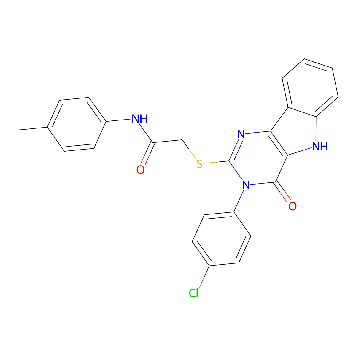 2-[[3-(4-chlorophenyl)-4-oxo-5H-pyrimido[5,4-b]indol-2-yl]sulfanyl]-N-(4-methylphenyl)acetamide molecular structure, CAS 536714-68-8