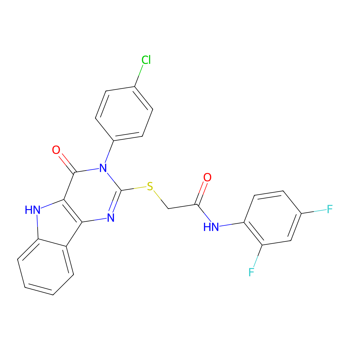 2-[[3-(4-chlorophenyl)-4-oxo-5H-pyrimido[5,4-b]indol-2-yl]sulfanyl]-N-(2,4-difluorophenyl)acetamide molecular structure, CAS 536714-91-7