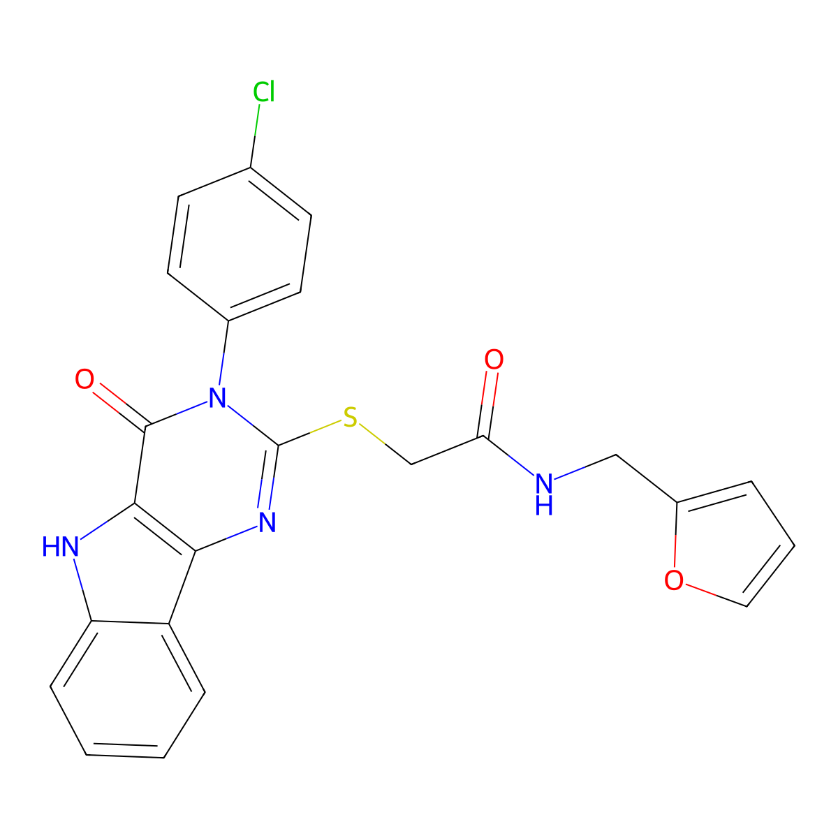 2-((3-(4-chlorophenyl)-4-oxo-4,5-dihydro-3H-pyrimido[5,4-b]indol-2-yl)thio)-N-(furan-2-ylmethyl)acetamide molecular structure, CAS 536714-95-1