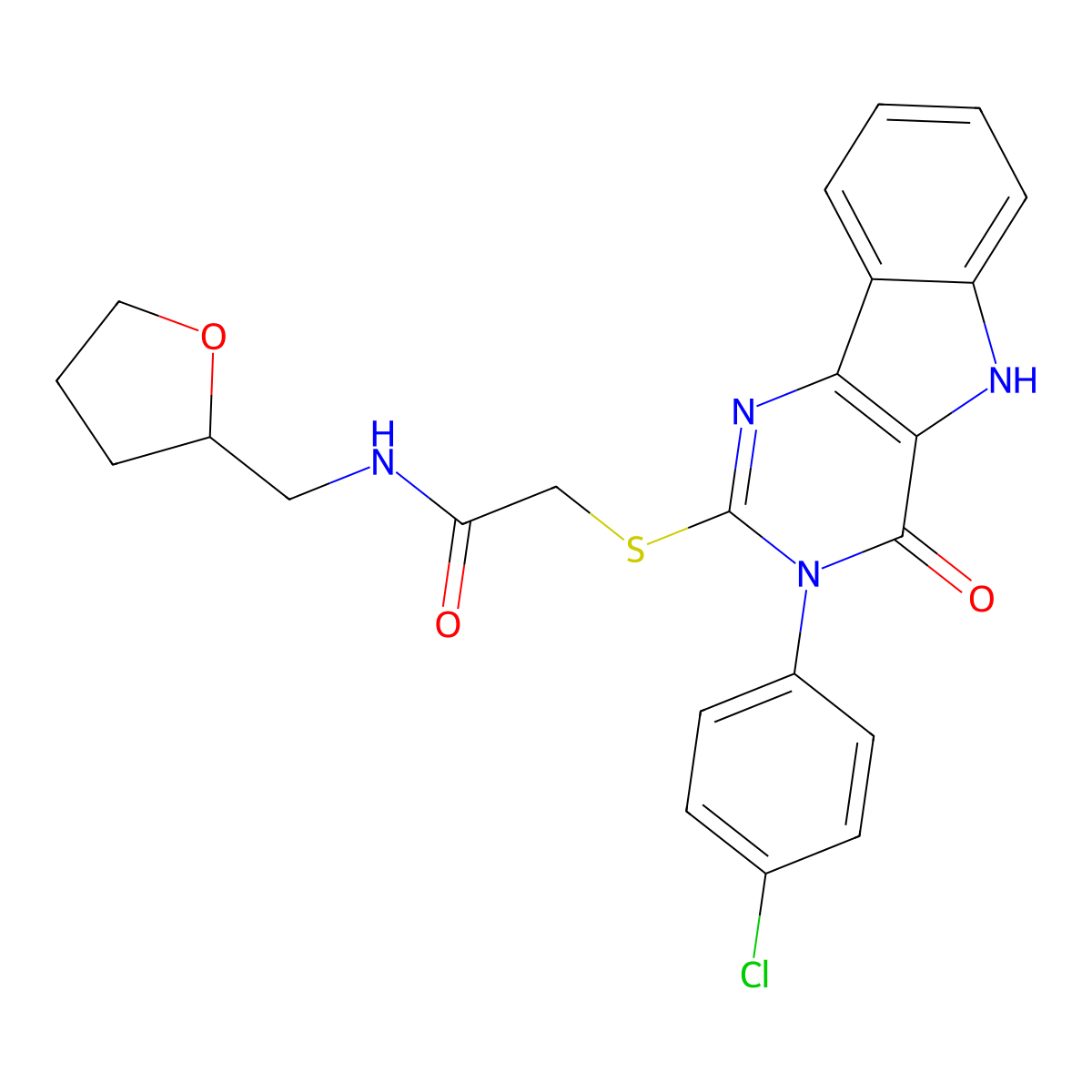 2-{[3-(4-chlorophenyl)-4-oxo-3H,4H,5H-pyrimido[5,4-b]indol-2-yl]sulfanyl}-N-[(oxolan-2-yl)methyl]acetamide molecular structure, CAS 536714-97-3